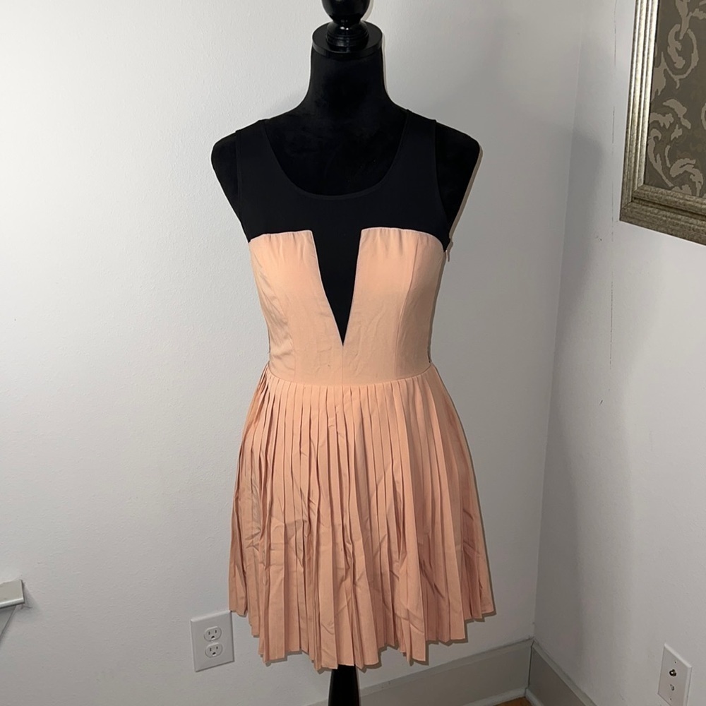 Ark & Co. sz S‎ pleated mini dress black stretch net sheer top